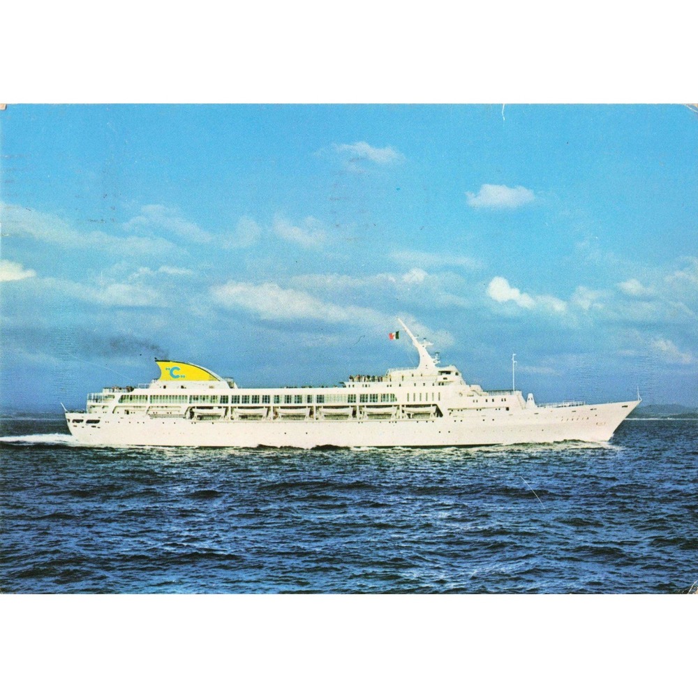 Vintage M/S Italia Costa Line Postcard 1970 Postmark US Air Mail Stamp Nautical - Picture 1 of 2